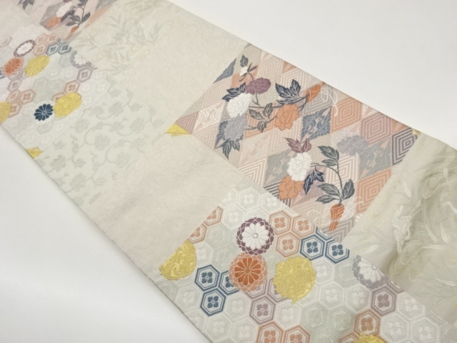 JAPANESE KIMONO / FUKURO OBI: WOVEN / CLASSICAL CRANE / FLORAL PATTERN